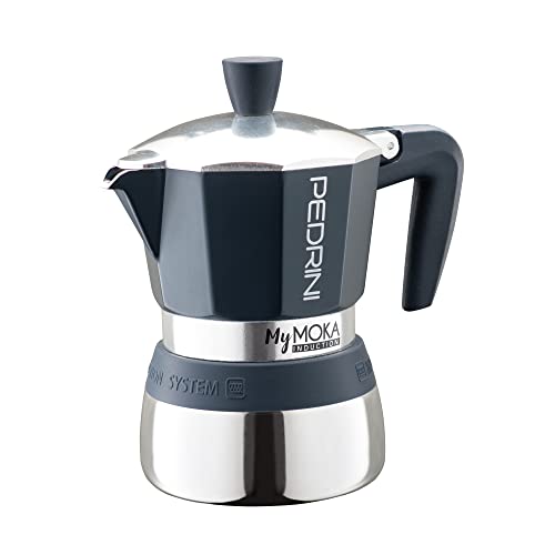 PEDRINI MyMoka Kaffeemaschine für Induktionskochfeld, 3-Tassen-Format, Espressokocher Moka taubengraue Farbe, Stahl außen, Aluminium innen, italienisches Design, Maße 15 x 9 x 15 cm von PEDRINI