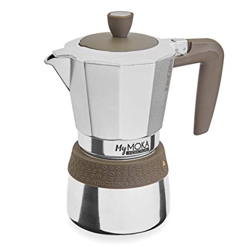 PEDRINI MyMoka Kaffeemaschine für Induktionskochfeld, 6-Tassen-Format, Espressokocher Moka taubengraue Farbe, Stahl außen, Aluminium innen, italienisches Design, Maße 17 x 10 x 19 cm von PEDRINI