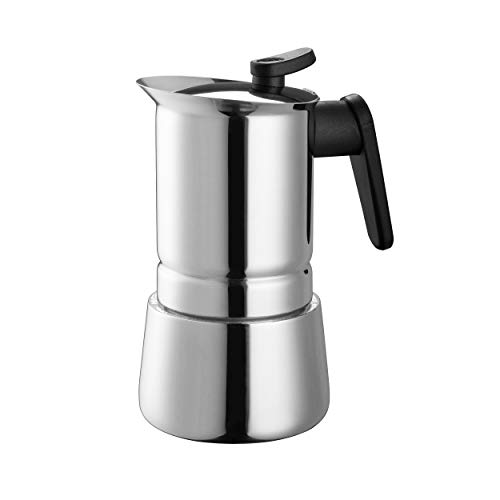 PEDRINI Steelmoka, Patentierte Moka Espressomaschine für Kochfelder einschließlich Induktion, Kapazität 6 Tassen, Silberne Farbe, Kaffeemaschine aus Stahl 14.4 x 10.7 x 20 cm von PEDRINI