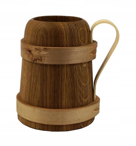 PEEWIT Bierkrug aus Eichenholz 0,5L – Holzkrug für Bier, rustikaler Holzbecher, Handgefertigt von PEEWIT