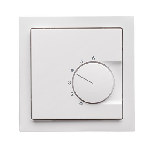 Halmburger Raumthermostat RTR-6210sg inkl. Busch Jäger future linear 1-fach Rahmen 1721-184K in studioweiß mit Abdeckung 62x62mm, Kontaktausführung Öffner für Fußbodenheizung Stellantriebe 230V (NC) von PEFRA-Regeltechnik