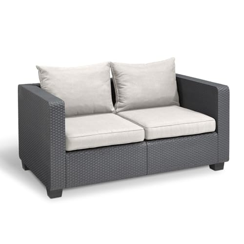 Allibert Gartenbank Outdoor Sofa in Rattanoptik 2 Sitzer as UV-beständigem Material Lounge Sofa für Garten Terasse Balkon Couch Rattanmöbel Gartenmöbel Wetterfest Salta 2-Sitzer mit Kissen Anthrazit von PEGASO