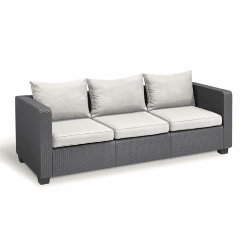 Allibert Gartenbank Outdoor Sofa in Rattanoptik 3 Sitzer as UV-beständigem Material Lounge Sofa für Garten Terasse Balkon Couch Rattanmöbel Gartenmöbel Wetterfest Salta 3-Sitzer mit Kissen Anthrazit von PEGASO