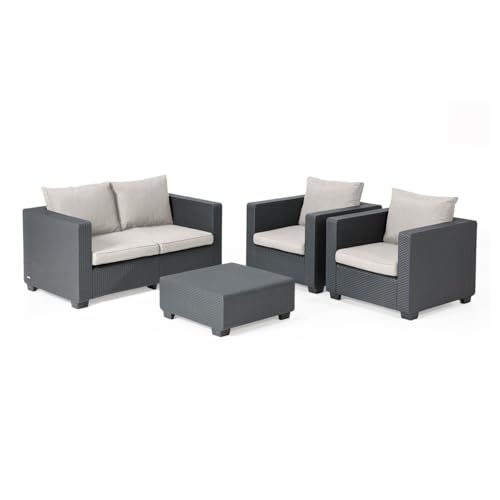 Allibert Gartenmöbel Set Loungeset in Rattan Optik 2 Gartenstühle Gartensofa Gartentisch Loungemöbel Set Gartenlounge Salta Gartenset Tisch 2-Sitzer und Stühle mit Kissen wetterfest Anthrazit von PEGASO