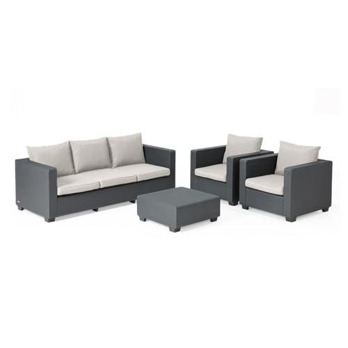 Allibert Gartenmöbel Set Loungeset in Rattan Optik 2 Gartenstühle Gartensofa Gartentisch Loungemöbel Set Gartenlounge Salta Gartenset Tisch 3-Sitzer und Stühle mit Kissen wetterfest Anthrazit Allibert Gartenmöbel Set Loungeset in Rattan Optik 2 Gartenstühle Gartensofa Gartentisch Loungemöbel Set Gartenlounge Salta Gartenset Tisch 3-Sitzer und Stühle mit Kissen wetterfest Anthrazit von PEGASO
