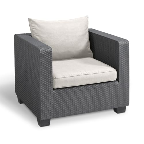 Allibert Gartenstuhl in Rattanoptik Loungesessel Outdoor Balkon Stuhl Rattansessel Gartensessel aus UV-beständigem Material Gartenmöbel Lounge Möbel Gartenlounge Salta Sessel mit Kissen Anthrazit von PEGASO