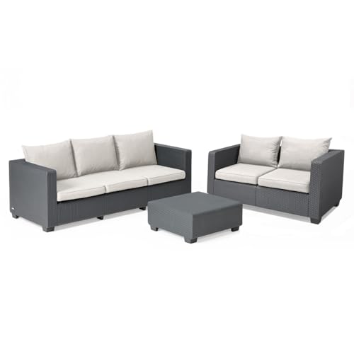 Gartenmöbel Set 3-teilig Salta 5 Personen - Gartengarnitur wetterfest Outdoor in Rattan Optik - 2er & 3er Sofa mit Gartentisch - inkl Kissen - Sitzgruppe ideal für Garten Terasse Balkon Lounge von PEGASO