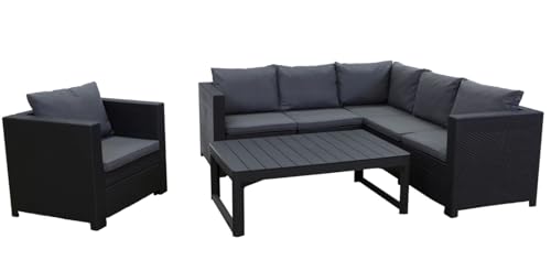 Provence Eck-Sofa, 2-teilig Premium Panama anthrazit mit Kissen anthrazit und Tisch Lyon von PEGASO