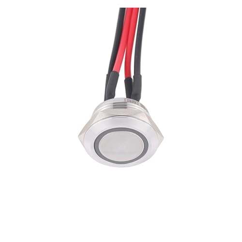 12mm Power LED Licht Momentary Push Button mit Draht Schalter Druck Schalter 12V 24V(Yellow,SILVER_12MM_12-24V) von PEGGMZYX