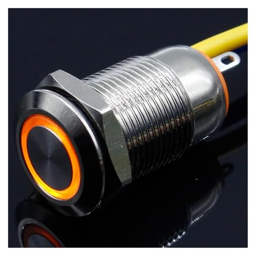 1PC 12MM mit LED 12V 24V 220V Metall Push Button Switch Beleuchtet(Yellow,12V) von PEGGMZYX