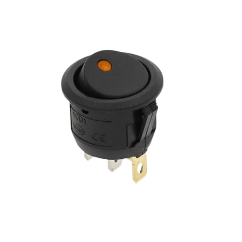 3-poliger Schalter mit LED-Licht 20A 12V /6A 220V Schalter runder Wippschalter SPST(Yellow,1PCS_220V) von PEGGMZYX