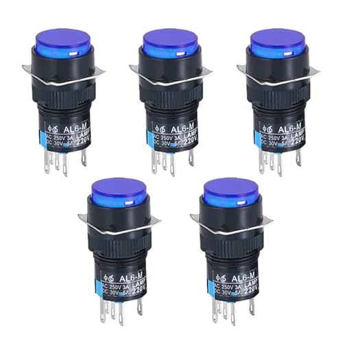 5 stücke LA16 Druckknopfschalter mit Licht Selbst-Reset Runde Starter Netzteil 16mm(Blue,220V_RESET_1NO 1NC) von PEGGMZYX