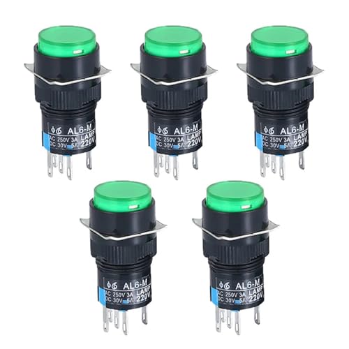 5 stücke LA16 Druckknopfschalter mit Licht Selbst-Reset Runde Starter Netzteil 16mm(Green,12V_RESET_1NO 1NC) von PEGGMZYX