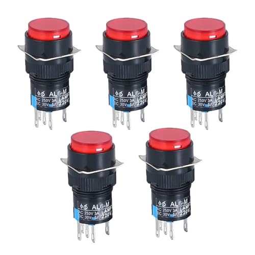 5 stücke LA16 Druckknopfschalter mit Licht Selbst-Reset Runde Starter Netzteil 16mm(Red,220V_RESET_1NO 1NC) von PEGGMZYX