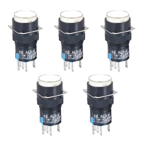 5 stücke LA16 Druckknopfschalter mit Licht Selbst-Reset Runde Starter Netzteil 16mm(White,12V_RESET_1NO 1NC) von PEGGMZYX