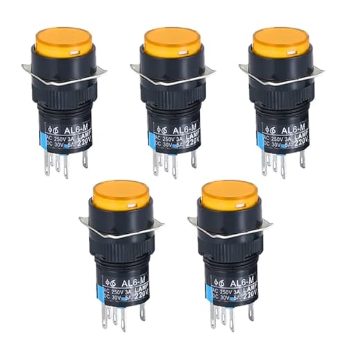5 stücke LA16 Druckknopfschalter mit Licht Selbst-Reset Runde Starter Netzteil 16mm(Yellow,24V_RESET_1NO 1NC) von PEGGMZYX