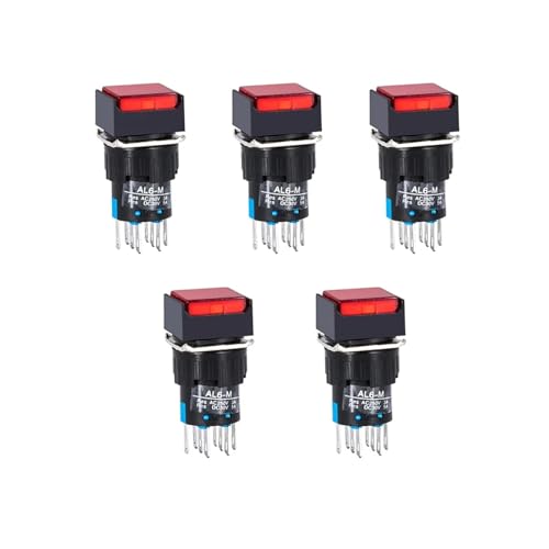 5er-Pack 12 V 24 V LED-Beleuchtung halten selbstsichernden Schalter Druckschalter 16 mm(Red,24V_SELF-LOCK_1NO 1NC) von PEGGMZYX