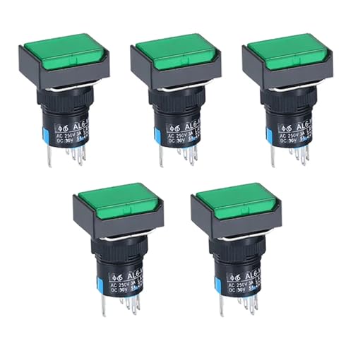 5er-Pack 16 mm rechteckiger Netzschalter mit Licht LA16-J-11D 5-polig LA16-J-11S(Green,24V_RESET_1NO1NC) von PEGGMZYX