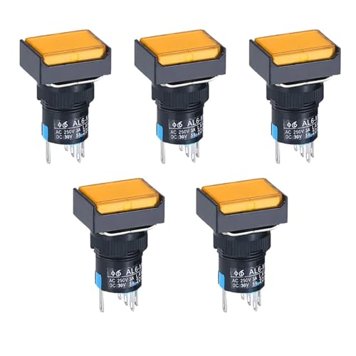 5er-Pack 16 mm rechteckiger Netzschalter mit Licht LA16-J-11D 5-polig LA16-J-11S(Yellow,24V_RESET_1NO1NC) von PEGGMZYX