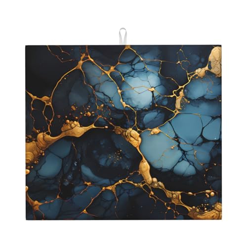 Abtropfmatte für Küche, schwarz, gold, marmoriert, wasserabsorbierend, schnell trocknend, rutschfest, geeignet für Geschirr, einfach zu lagern und zu reinigen. von PEGQCVAM