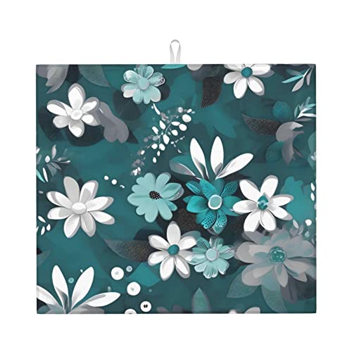 Abtropfmatte mit Blumenmuster für Küche, Wasserabsorbierend, schnell trocknend, rutschfest, geeignet für Geschirr, einfach zu lagern und zu reinigen. von PEGQCVAM