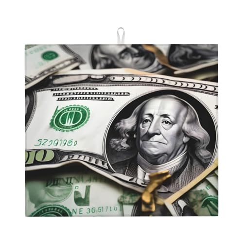 Banknotenmuster Abtropfmatte für Küche Wasserabsorbierend, schnell trocknend, rutschfest, geeignet für Geschirr, einfach zu lagern und zu reinigen. von PEGQCVAM