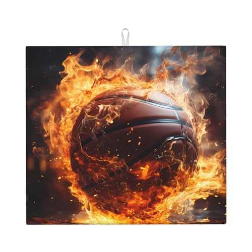Basketball auf Feuer und Wasser Flamme Spritzen Trockenmatte für Küche Wasserabsorbierend, schnell trocknend, rutschfest, geeignet für Geschirr, einfach zu lagern und zu reinigen Basketball auf Feuer und Wasser Flamme Spritzen Trockenmatte für Küche Wasserabsorbierend, schnell trocknend, rutschfest, geeignet für Geschirr, einfach zu lagern und zu reinigen von PEGQCVAM