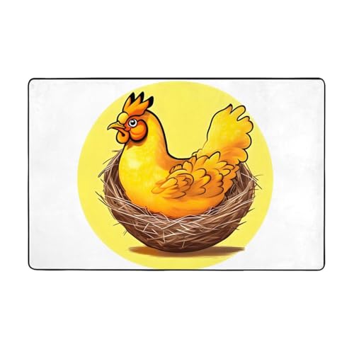 Bird's Nest Golden Chicken Weicher Flanell-Teppich, 152,4 x 99,1 cm, rutschfester Memory-Schaum, ideal für Wohnzimmer und Büro von PEGQCVAM