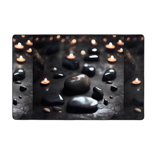 Black Mystery Heart Stone Weicher Flanell-Teppich, 152,4 x 99,1 cm, rutschfester Memory-Schaum, ideal für Wohnzimmer und Büro. von PEGQCVAM