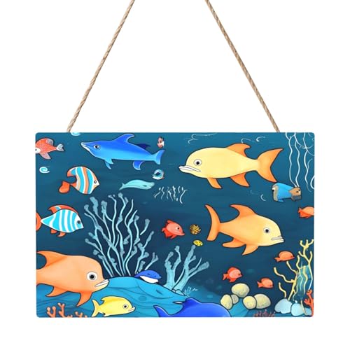 Blaue Unterwasserwelt der Fische, rechteckig, 20,3 x 30,5 cm, elegante, moderne Wanddekoration, um Ihren Raum zu verschönern von PEGQCVAM