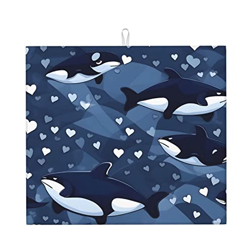 Blue Killer Whale Abtropfmatte für Küche Wasserabsorbierend, schnell trocknend, rutschfest, geeignet für Geschirr, einfach zu lagern und zu reinigen. von PEGQCVAM