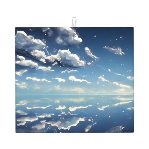 Blue Sky And White Clouds Abtropfmatte für Küche Wasserabsorbierend, schnell trocknend, rutschfest, geeignet für Geschirr, einfach zu lagern und zu reinigen. von PEGQCVAM