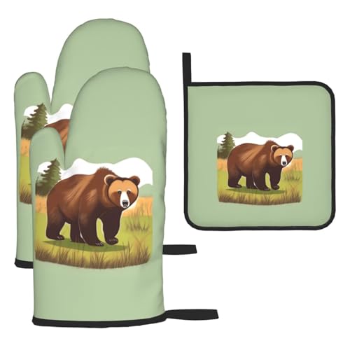 Brown Bear Ofenhandschuhe und Topflappen. Hitzebeständig, für Küche und Grill. von PEGQCVAM