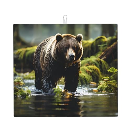 Brown Bear Pounce Abtropfmatte für Küche, wasserabsorbierend, schnell trocknend, rutschfest, geeignet für Geschirr, einfach zu lagern und zu reinigen. von PEGQCVAM