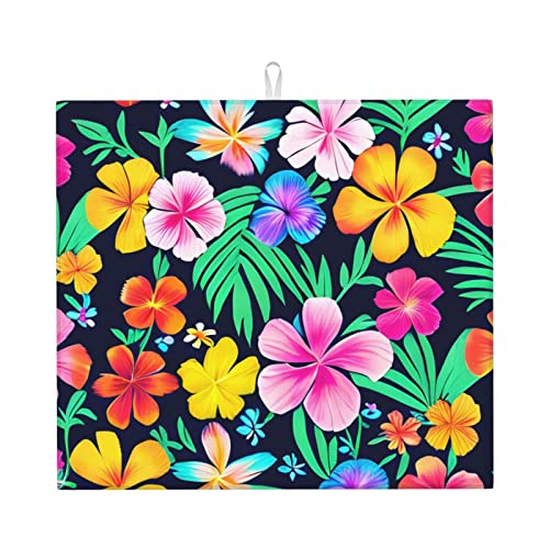 Bunte Blumen Abtropfmatte für Küche Wasserabsorbierend, schnell trocknend, rutschfest, geeignet für Geschirr, einfach zu lagern und zu reinigen. von PEGQCVAM