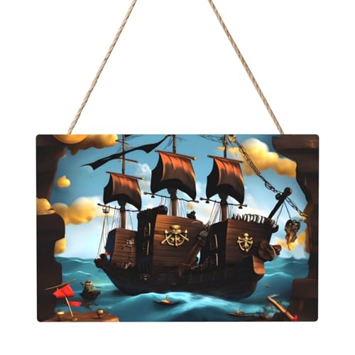 Cartoon-Piratenschiff, rechteckig, 20,3 x 30,5 cm, elegante, moderne Wanddekoration, um Ihren Raum zu verschönern. von PEGQCVAM
