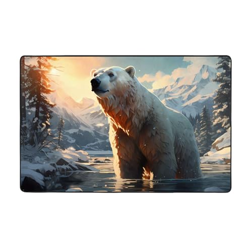 Eisbär im Winter, weicher Flanell-Teppich, 152,4 x 99,1 cm, rutschfester Memory-Schaum, ideal für Wohnzimmer und Büro. von PEGQCVAM