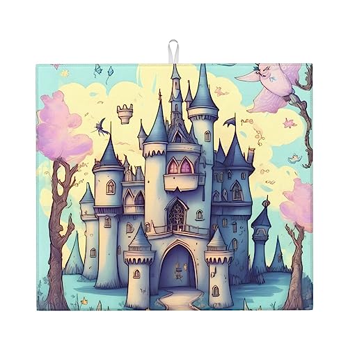 Fairytale Castle Abtropfmatte für Küche Wasserabsorbierend, schnell trocknend, rutschfest, geeignet für Geschirr, einfach zu lagern und zu reinigen. von PEGQCVAM