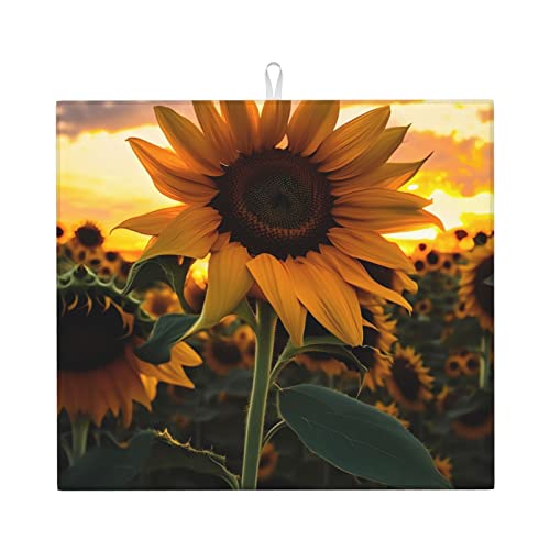 Farm Sonnenblume Abtropfmatte für Küche Wasserabsorbierend, schnell trocknend, rutschfest, geeignet für Geschirr, einfach zu lagern und zu reinigen von PEGQCVAM
