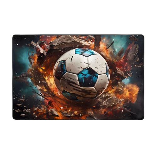 Firecracker Soccer weicher Flanell-Teppich, 152,4 x 99,1 cm, rutschfester Memory-Schaum, ideal für Wohnzimmer und Büro von PEGQCVAM