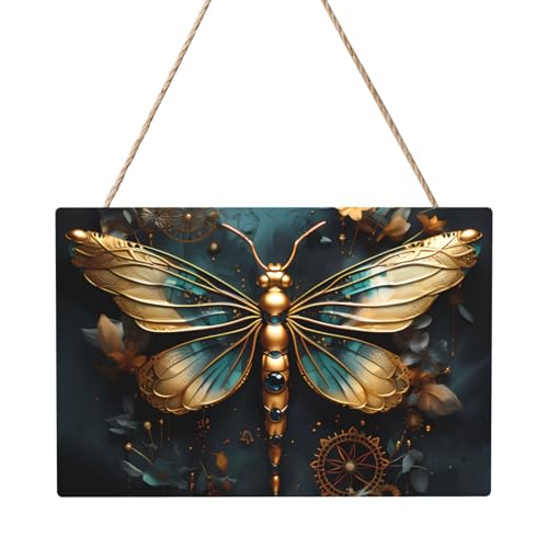 Goldfarbenes, zartes Libellen-Blumenbild, rechteckig, 20,3 x 30,5 cm, elegante, moderne Wanddekoration für Zuhause, um Ihren Raum zu verschönern von PEGQCVAM