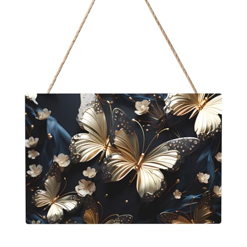 Goldweiße Schmetterlinge, schwarz, rechteckig, 20,3 x 30,5 cm, elegante, moderne Wanddekoration, um Ihren Raum zu verschönern von PEGQCVAM