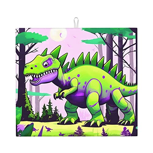 Grüne Dinosaurier-Trockenmatte für Küche Wasserabsorbierend, schnell trocknend, rutschfest, geeignet für Geschirr, einfach zu lagern und zu reinigen. von PEGQCVAM
