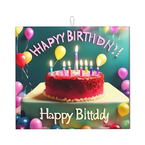 Happy Birthday Schöne Abtropfmatte für Küche Wasserabsorbierend, schnell trocknend, rutschfest, geeignet für Geschirr, einfach zu lagern und zu reinigen. von PEGQCVAM