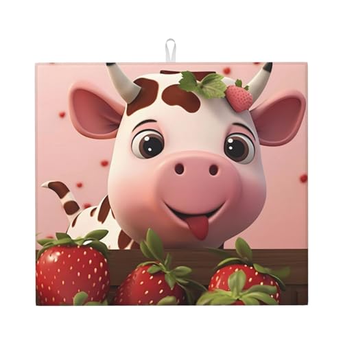 Kühe und Erdbeeren Abtropfmatte für Küche Wasserabsorbierend, schnell trocknend, rutschfest, geeignet für Geschirr, einfach zu lagern und zu reinigen. Kühe und Erdbeeren Abtropfmatte für Küche Wasserabsorbierend, schnell trocknend, rutschfest, geeignet für Geschirr, einfach zu lagern und zu reinigen. von PEGQCVAM