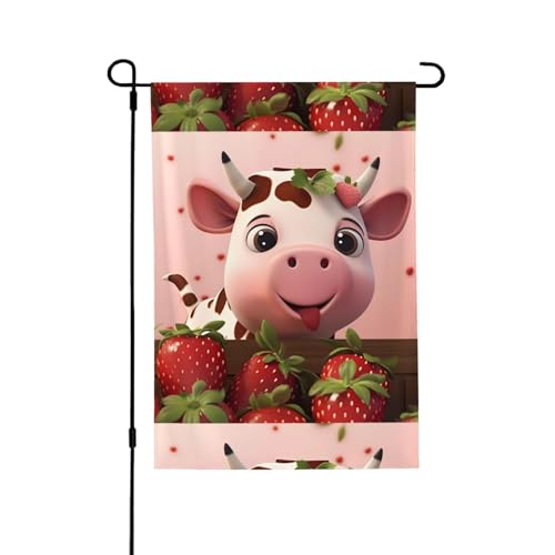 Kühe und Erdbeeren Flagge Geeignet für den Innen- und Außenbereich, perfekt für Haus, Garten, Veranstaltungen und patriotische Displays. von PEGQCVAM