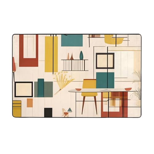 Mid Century Moderner weicher Flanell-Teppich, 152,4 x 99,1 cm, rutschfester Memory-Schaum, ideal für Wohnzimmer und Büro. von PEGQCVAM