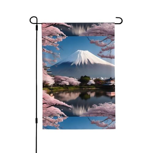 Mt. Fuji in Early Spring Flagge, geeignet für den Innen- und Außenbereich, perfekt für Haus, Garten, Veranstaltungen und patriotische Displays. von PEGQCVAM