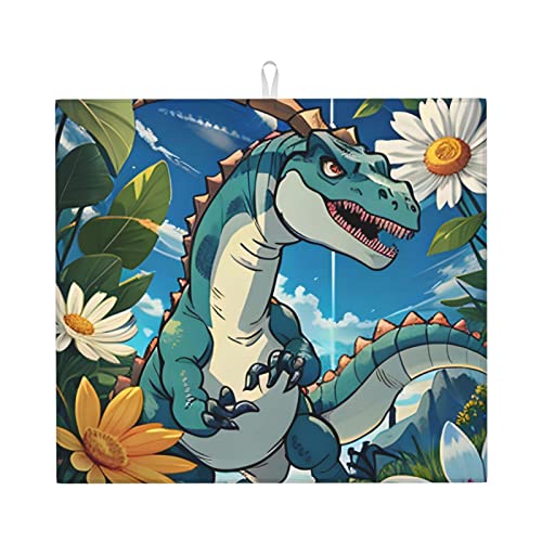 Niedliche Dinosaurier-Trockenmatte für Küche Wasserabsorbierend, schnell trocknend, rutschfest, geeignet für Geschirr, einfach zu lagern und zu reinigen. von PEGQCVAM