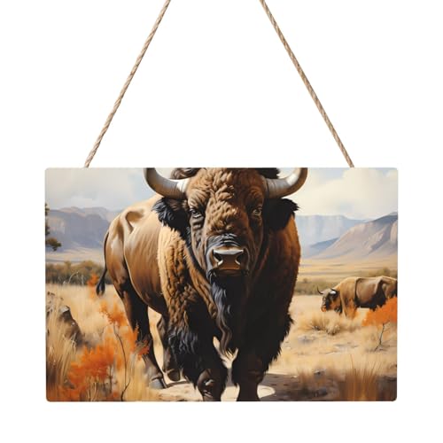 North American Bison Herd Rechteckiges Paneelgemälde, 20,3 x 30,5 cm, elegante, moderne Wanddekoration für Zuhause, um Ihren Raum zu verschönern von PEGQCVAM